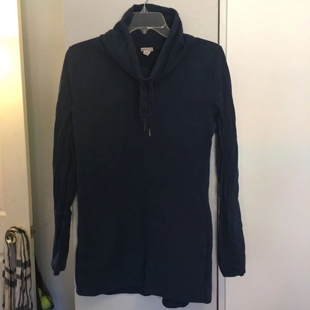 Navy Blue Cowl Neck Hoodie Dress